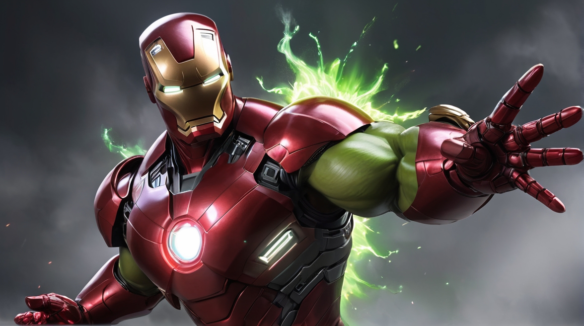 Iron Man Upgraded Suit , fictional superhero character, stands in an action pose, armor,adventure, action figures and superhero games.