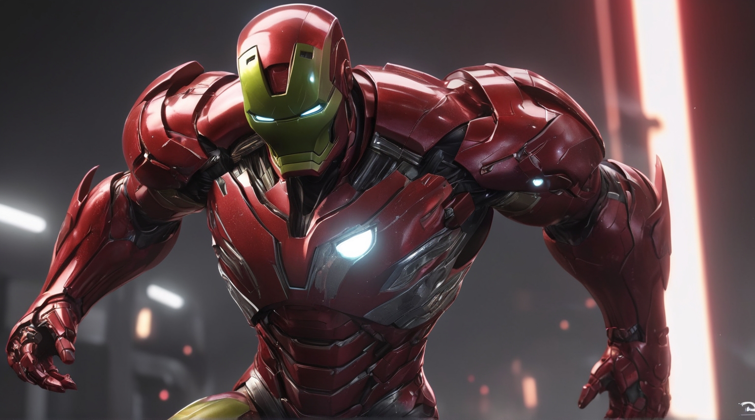 Iron Man Upgraded Suit , fictional superhero character, stands in an action pose, armor,adventure, action figures and superhero games.